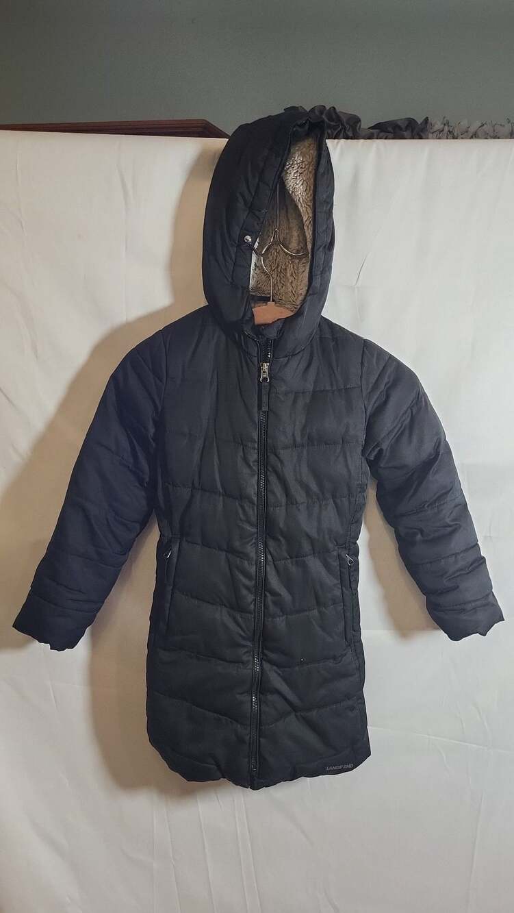Lands' End Girls' Fleece Lined Long Puffer Parka Jacket Black Size 6X-7